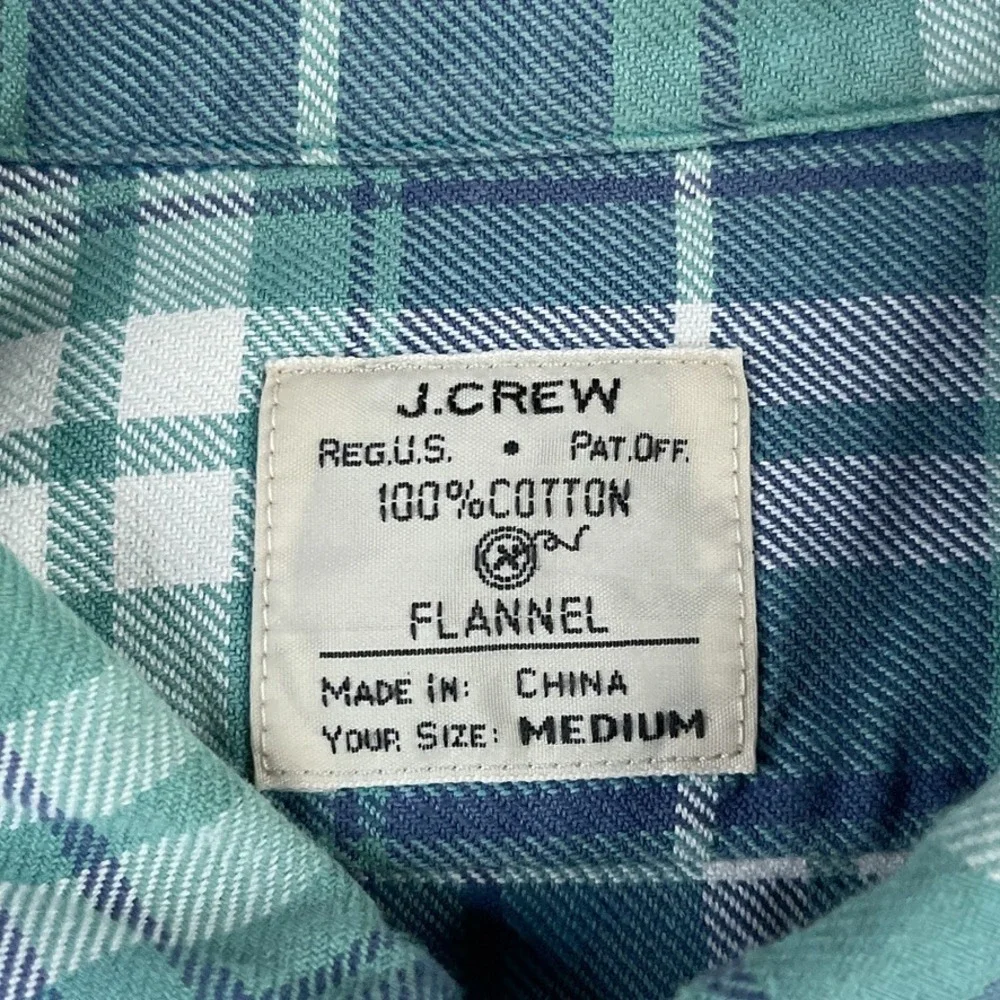 J‎ Crew Shirt Mens Medium Blue Green Plaid Flannel Workwear Button Up